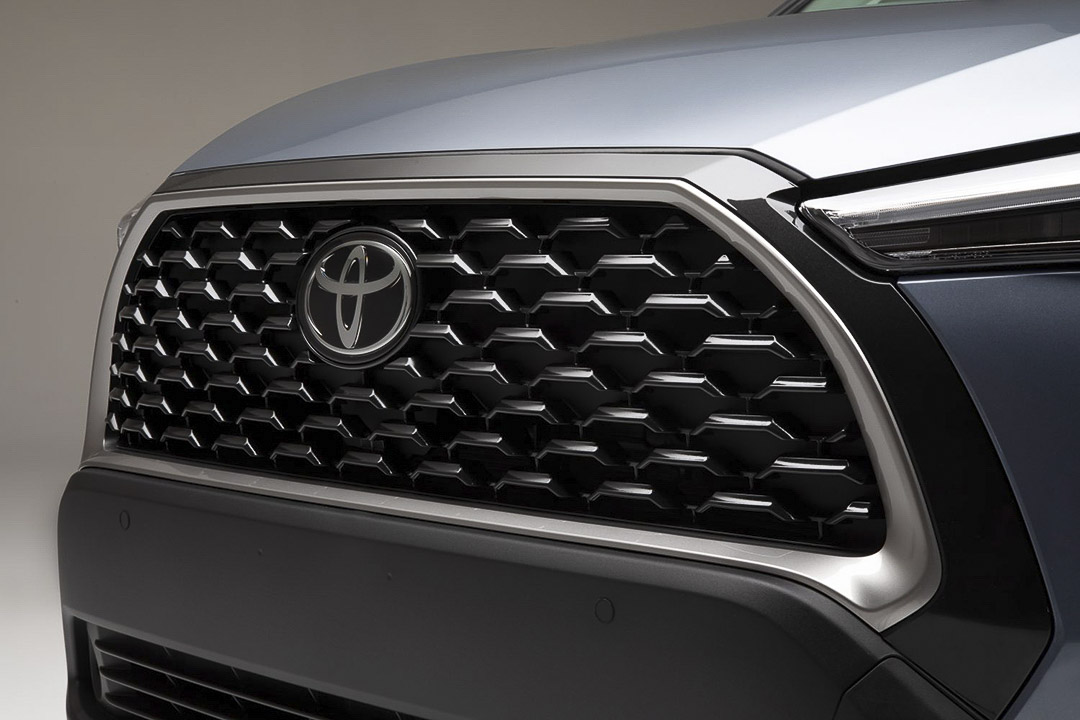 close up front view of the grille on the 2022 Toyota Corolla Cross