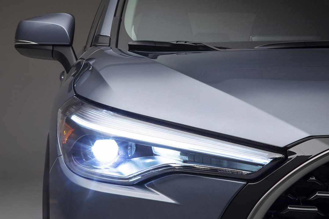 close up front view of the headlight on the 2022 Toyota Corolla Cross