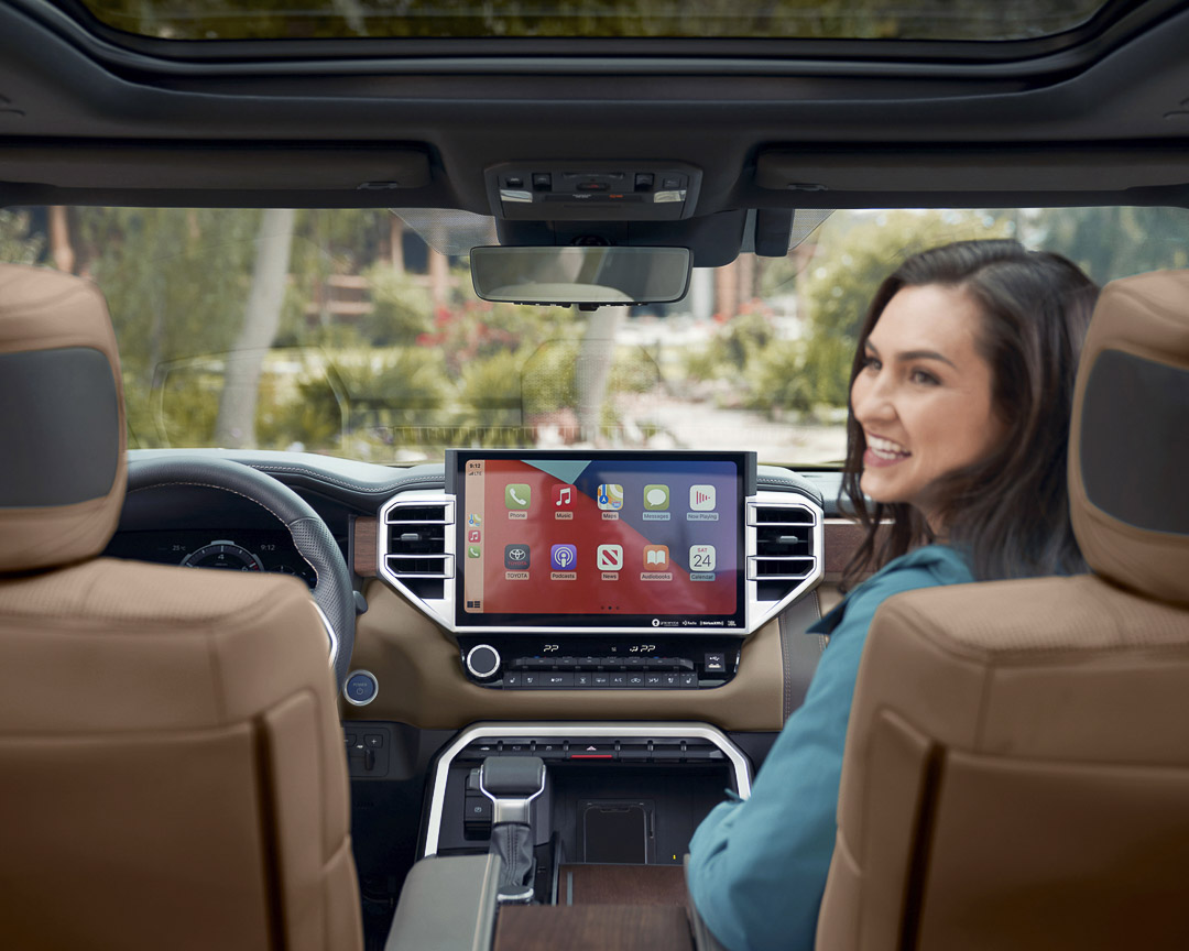 view of the central console and of the tactile screen inside of the 2022 Toyota Tundra