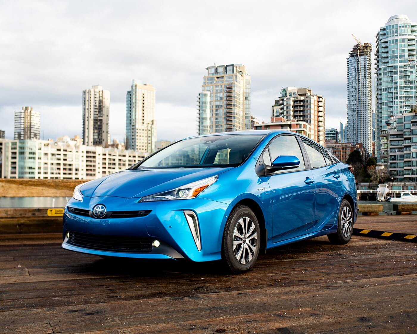 three quarter front view of the 2022 Toyota Prius hybrid